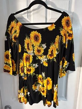 Long sleeve off the shoulder black Sunflower mini dress